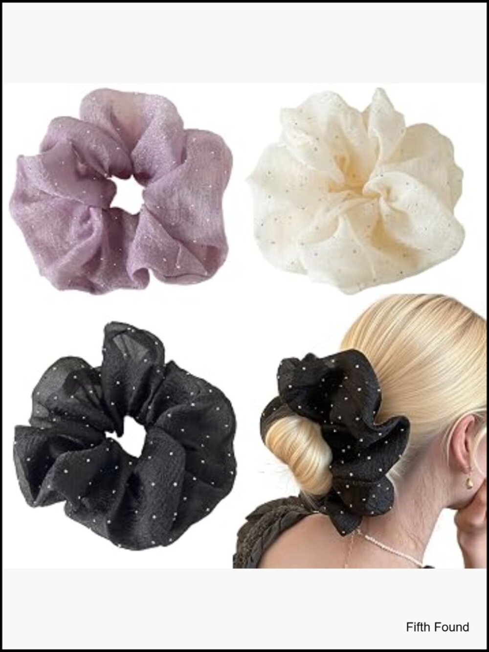3 Pack Extra Large Rhinestone Organza Scrunchies Sparkly Puffy Hair Ties